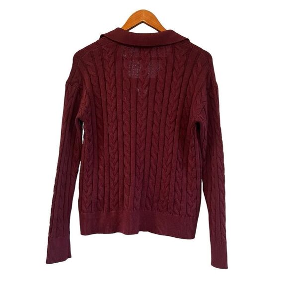 Market & Spruce Cashmere Silk Blend Sweater | Maroon Cable Knit Soft Luxury - Picture 6 of 8